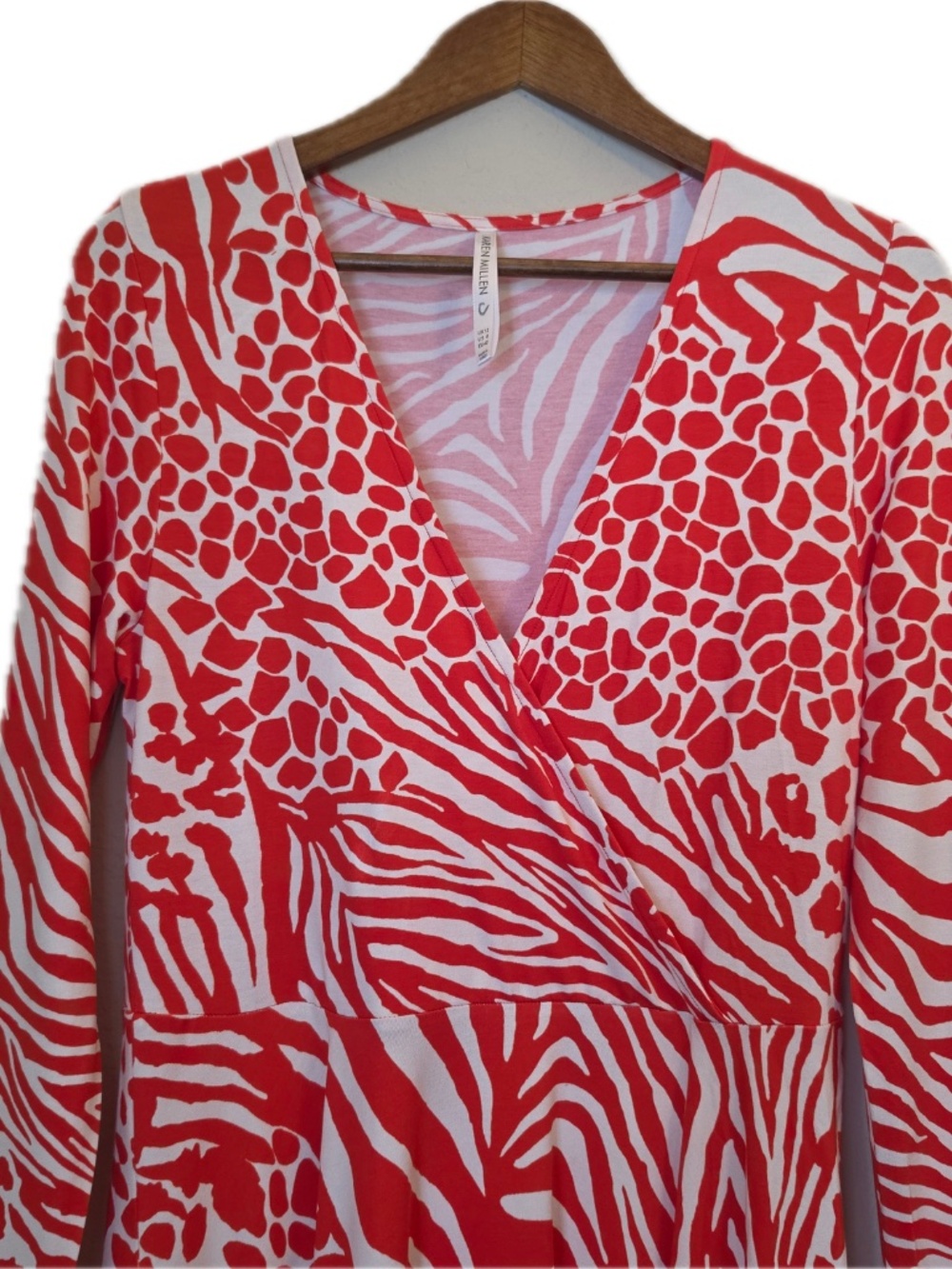 Karen Millen Dress Womens UK12 Red Animal Print Wrap Dress V-Neck Jersey - Picture 3 of 9